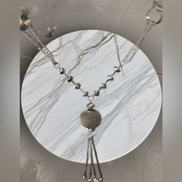 Art Deco inspired Silver Necklace with Tassel - Picture 2 of 16